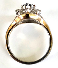 Vintage Sapphire & Clear Glass Cocktail Gold Tone Ring Size 7 Signed G