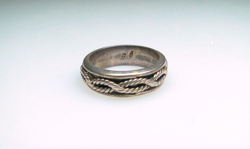 Large Vintage Sterling Spinner Ring Band Size 11.5 w Entwined Rope Design
