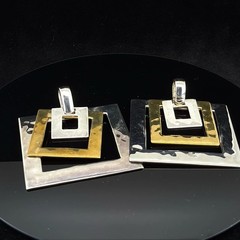 Bold 1980s Robert Lee Morris Earrings, Sterling Silver Copper And Brass Art Deco