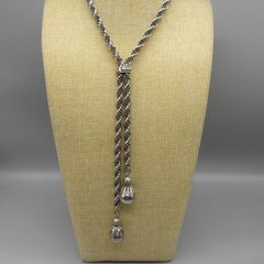 Vintage Ball Tassel Necklace Silver Tone Adjustable Slide 26 Inch