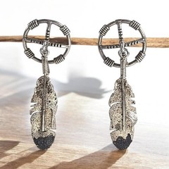 Vintage Navajo Sterling Silver Feather Dangle Earrings by Ernest Rangel, 1.75″