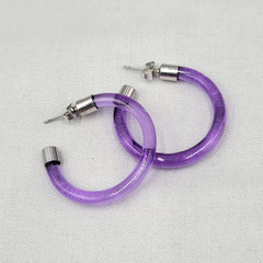 Vintage Translucent Purple Hoop Pierced Earrings Hoops Drop 1.25″