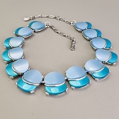 Vintage Thermoset Necklace Blue Silver Tone 15.5″