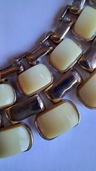 Vintage Gold Metal & Ivory Plastic Cleopatra Egyptian Revival Statement Necklace