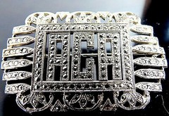 ANTIQUE LARGE LADIES STERLING SILVER ACA MARCASITE STONES PIN BROOCH 9.40 Grams