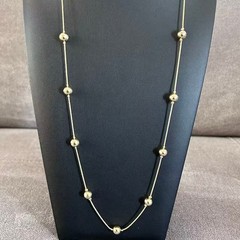 Vintage Gold Tone Ball Bead Station Necklace Long Single Strand Chain 28″
