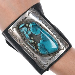 Vintage Sterling Bowguard bracelet with huge turquoise silver mercury dimes