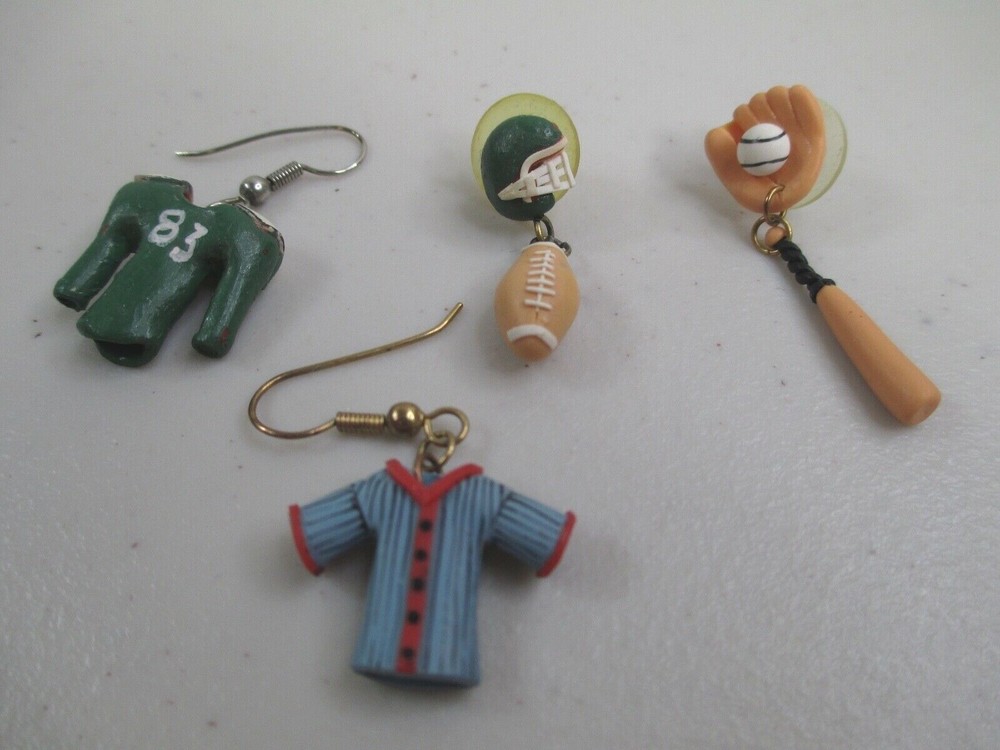 Vintage Sports Earrings hand made polymer clay baseball football