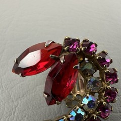 Vintage Clip Earrings Red Pink AB Rhinestone Gold Tone