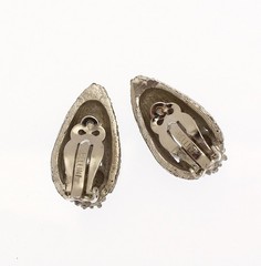 50s Mid Century Vintage Bellini Silver Plated Rhinestone Pearl Clip Earrings