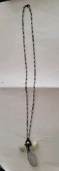 Vintage Necklace Wire Unusual Flower Design Beads-plastic &Glass,Blk Metal 24″