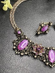 Vintage SELRO SELINI Gold Tone Purple Necklace & Earrings Book Piece Set