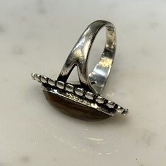 Vtg Navajo Sterling Silver 925 Jasper Marquise 24mm Long Split Band Ring Size 4