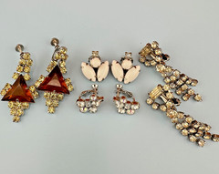 Vintage Rhinestone Earrings Lot Art Deco Style Dangle Climber Some Signed