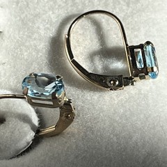 Vintage Oval Blue Topaz 10K Gold Lever Back Earrings USA