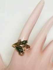 Vintage Green Jade Diamond 14K Yellow Gold Ring & Small Stud Earrings SET SZ 5.5