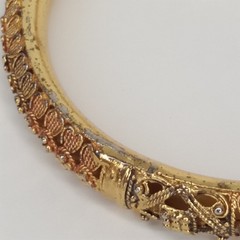 Vintage Face Clad Gold Bangle Ornate Filigree Bracelet Boho Chic Marked F.C.