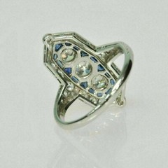 Art Deco Style Rare Design 2.90Ct Lab-Created Diamond & Sapphire Ring 925 Silver