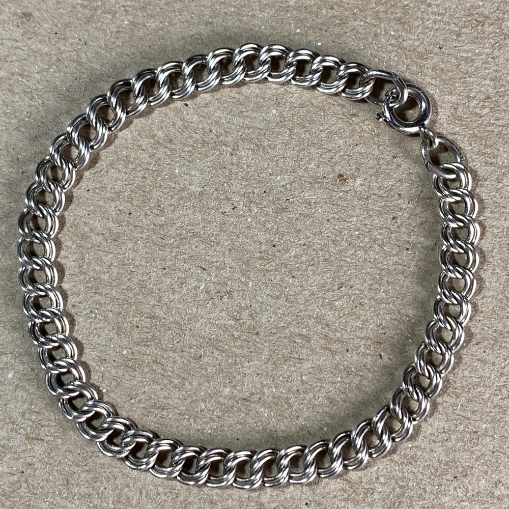 Vtg AC Co Sterling Silver Rhodium Plated Charm Bracelet 7 in. Parallel Link 6.2g