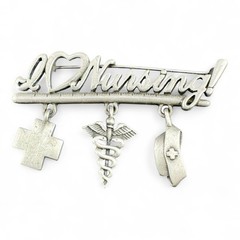 Vintage J.J. Signed “I ❤️ Nursing” Dangle Charm Brooch