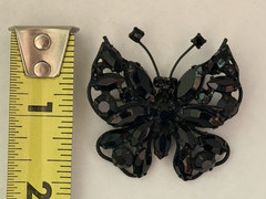 Vintage Butterfly Brooch Signed Regency Jet Black Rhinestone Pin