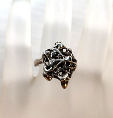 Vintage Artisan Brutalist Abstract Silvertone Ring Size 8 Mid Century Modernist