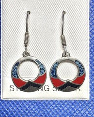 1.25″ Vintage MEXICO Earrings 925 Sterling Silver Turquoise Coral Onyx NEW