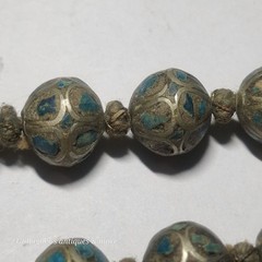 vintage Bead Tibetan Turquoise Inlay Silver Graduated 16″ Choker Necklace