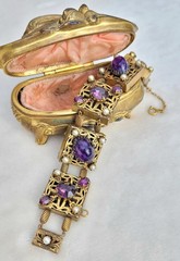 Vintage KAFIN New York Purple Faux Pearl Filigree Link Slide Bracelet 7.5″