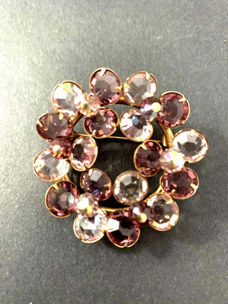 Vintage Round Amethyst Color Brooch