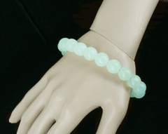 Vintage 80’s Prehnite 12mm Round Bead Necklace, Bracelet Earring Jewelry Set 34″