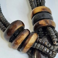 Wooden O-Ring Chunky Boho Necklace Organic Tribal Beads Needs Restrung Ethnic DM