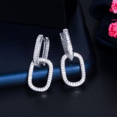Cuban Link Drop Dangle Earrings 2.3 Ct Simulated Diamond 14K White Gold Over