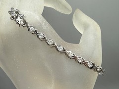 ESTATE STERLING SILVER 925 XOXO CZ PRONG SET STONES TENNIS BRACELET