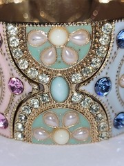 Vintage Wide Cuff Cloisonné Bracelet Ornate Enamel Rhinestone Gold-tone Jewelry