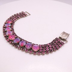 Vintage Pink Givre Rinestone Wide 4 Row 6.5″ Womens Statement Bracelet