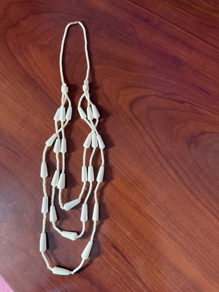 Vintage Carved Bovine Bone Necklace Multi Strand