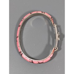 Vintage Made in Italy Pink Leather Bracelet Fleur De Lis Clasp Silver Tone 6.25″