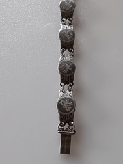 Vtg Siam Sterling Silver Black Niello Paisley Screw Back Earring Bracelet Brooch