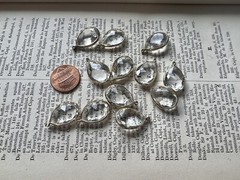 12 Vintage Gold Bezel Clear Plastic Gem Pendant Jewelry Making￼ 14 x 21mm