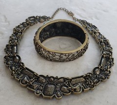 JTV Jewel Tone Rhinestone Statement Bib Necklace and Cuff Bracelet