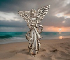 VINTAGE 925 STERLING SILV ANGEL(Gabriel) Pin/Brooch/Pendant, & Chain (NECKLACE)