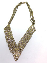 Vintage Necklace filigree Panels Gold Tone Chains Mod Retro Metal