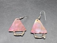 Vintage Copper Metal Earring And Brooch Pin Jewelry Set Handmade Art Soldered