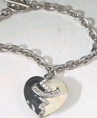 Juicy Couture Y2K Silver Tone Puffy Heart Charm Ying Yang Toggle Bracelet 7 in
