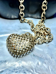 Vintage Gold Tone Caged Hollow Heart Pendant Necklace, 29.5″