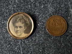 Antique Estate Sepia GIBSON GIRL Lady REAL Photo Portrait Brooch Pin Button, 1″