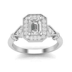 Emerald Cut Lab Created Diamond Art Deco Style Wedding Ring 14k White Gold FN