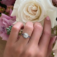 0.65ct Vintage filigree ring old mine cut Diamond belais 18k white gold