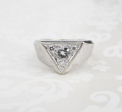 Vintage Signet Ring 14K Diamond White Gold Geometric Triangle Size 8.5 RG4591